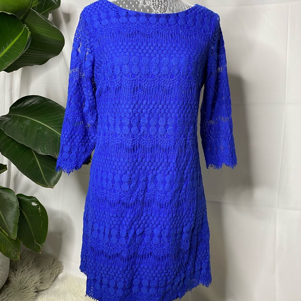 Royal Blue Lace Dress w/ 3/4 Length Sleeves